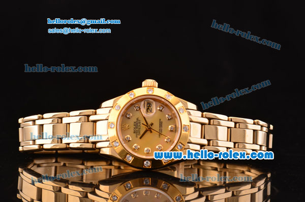 Rolex Datejust Lady Pearlmaster 2813 Automatic Gold Case with Yellow MOP Dial Diamond Markers and Yellow Gold Strap ETA Coating - Click Image to Close